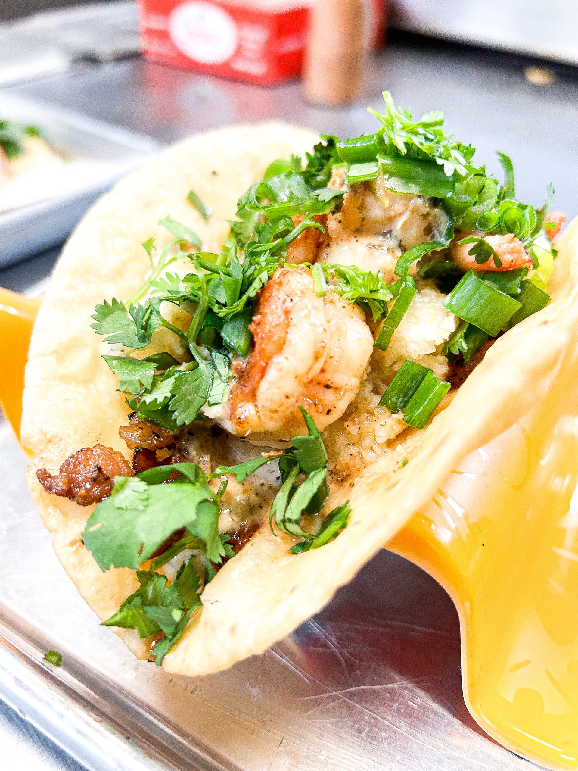 SHRIMPS AND GRITS TACO